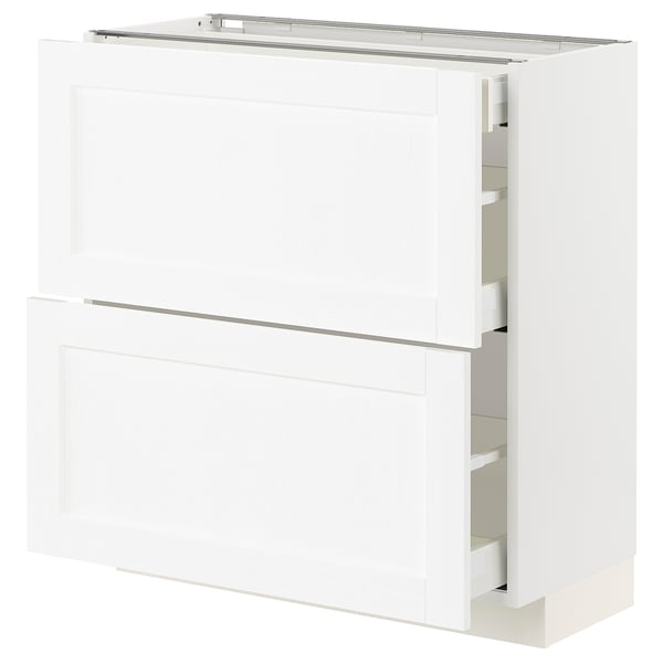 METOD / MAXIMERA - METOD / MAXIMERA Base cab with 2 fronts/3 drawers, white Enköping/white wood effect, 80x37 cm