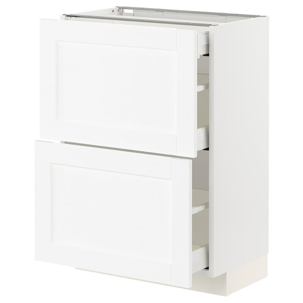 METOD / MAXIMERA - METOD / MAXIMERA Base cab with 2 fronts/3 drawers, white Enköping/white wood effect, 60x37 cm