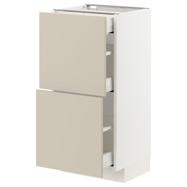 METOD / MAXIMERA - Base cab with 2 fronts/3 drawers, white/Havstorp beige
