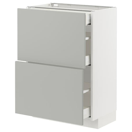 METOD / MAXIMERA base cab with 2 fronts/3 drawers, white/Havstorp light grey, 60x37 cm
