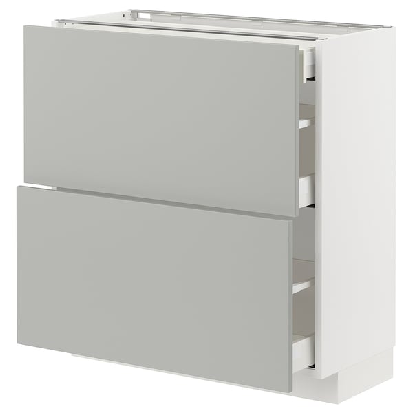 METOD / MAXIMERA - METOD / MAXIMERA Base cab with 2 fronts/3 drawers, white/Havstorp light grey, 80x37 cm