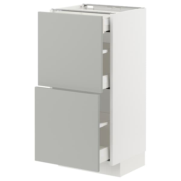 METOD / MAXIMERA - Base cabinet/2 fronts/3 drawers, white/Havstorp light grey,40x37 cm