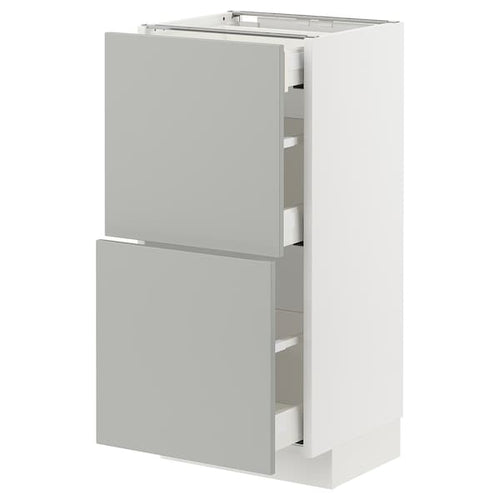 METOD / MAXIMERA base cab with 2 fronts/3 drawers, white/Havstorp light grey, 40x37 cm