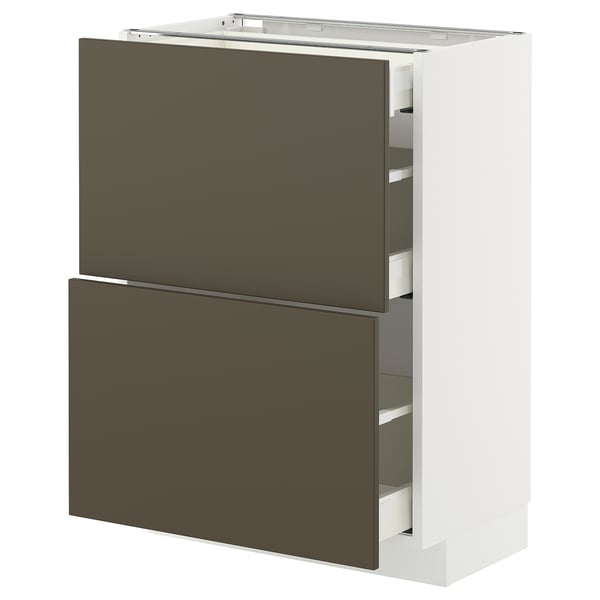 METOD / MAXIMERA - METOD / MAXIMERA Base cab with 2 fronts/3 drawers, white/Havstorp brown-beige, 60x37 cm