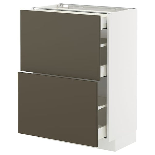 METOD / MAXIMERA base cab with 2 fronts/3 drawers, white/Havstorp brown-beige, 60x37 cm