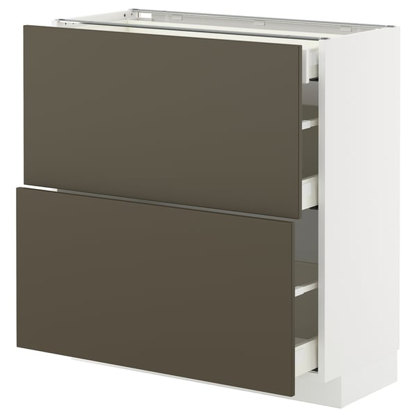METOD / MAXIMERA base cab with 2 fronts/3 drawers, white/Havstorp brown-beige, 80x37 cm