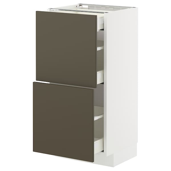 METOD / MAXIMERA - Base cab with 2 fronts/3 drawers, white/Havstorp brown-beige, 40x37 cm