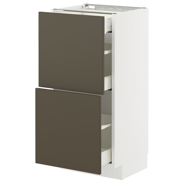METOD / MAXIMERA - METOD / MAXIMERA Base cab with 2 fronts/3 drawers, white/Havstorp brown-beige, 40x37 cm