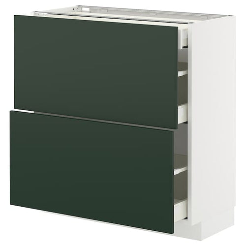 METOD / MAXIMERA base cab with 2 fronts/3 drawers, white/Havstorp deep green, 80x37 cm