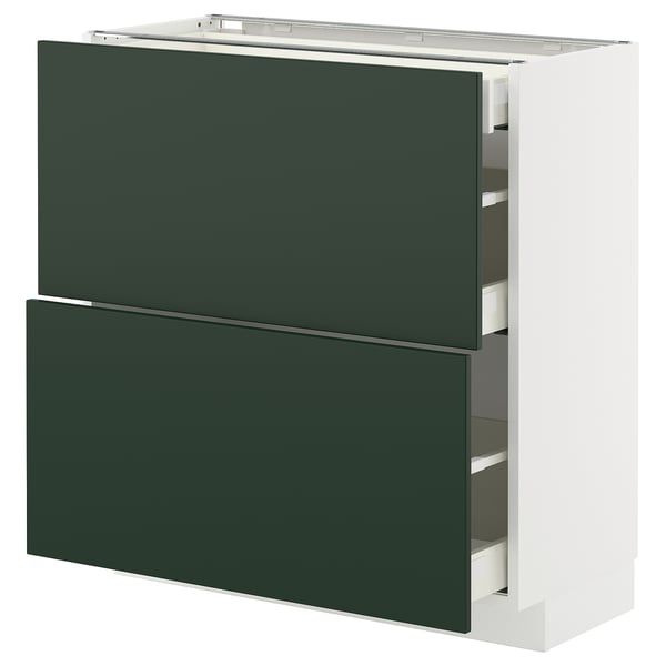 METOD / MAXIMERA base cab with 2 fronts/3 drawers, white/Havstorp deep green, 80x37 cm