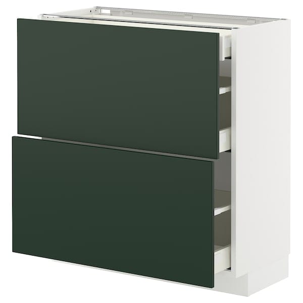 METOD / MAXIMERA - METOD / MAXIMERA Base cab with 2 fronts/3 drawers, white/Havstorp deep green, 80x37 cm