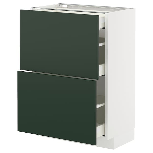 METOD / MAXIMERA - Base cab with 2 fronts/3 drawers, white/Havstorp deep green, 60x37 cm