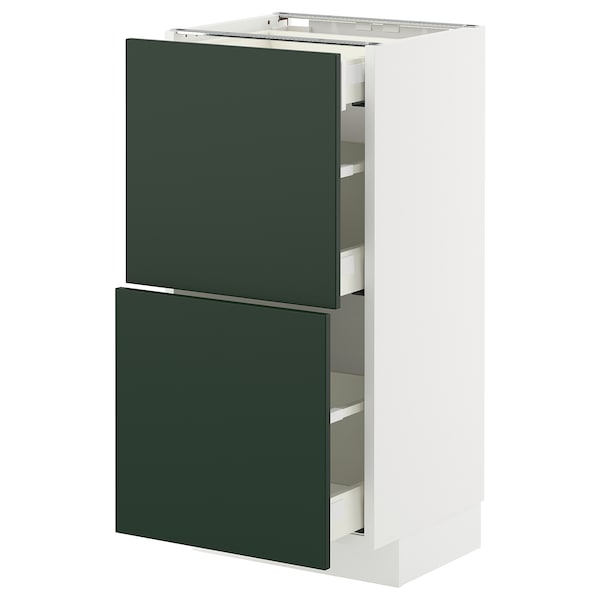 METOD / MAXIMERA - Base cab with 2 fronts/3 drawers, white/Havstorp deep green, 40x37 cm