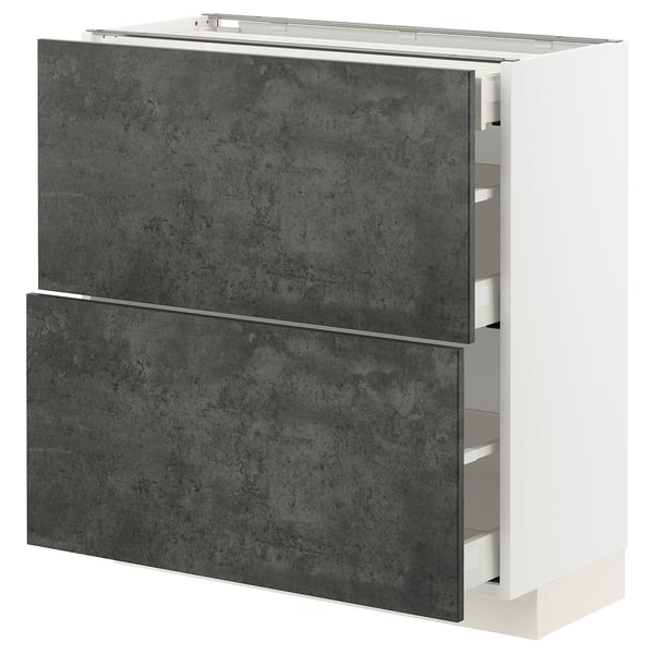 METOD / MAXIMERA - Base cabinet/2 fronts/3 drawers , 80x37 cm
