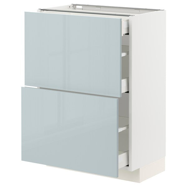 METOD / MAXIMERA - Base cab with 2 fronts/3 drawers, white/Kallarp light grey-blue, 60x37 cm