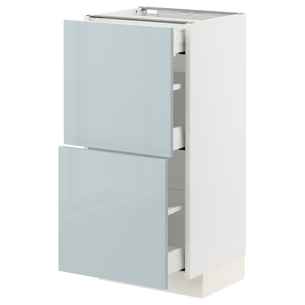 METOD / MAXIMERA - Base cab with 2 fronts/3 drawers, white/Kallarp light grey-blue, 40x37 cm