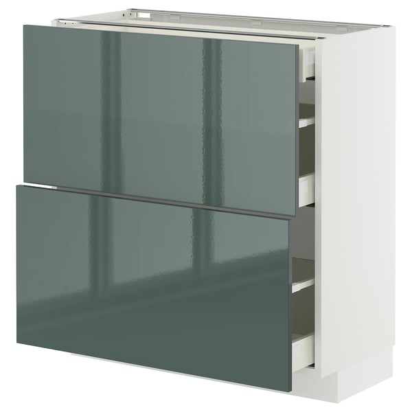 METOD / MAXIMERA - METOD / MAXIMERA Base cab with 2 fronts/3 drawers, white/Kallarp high-gloss dark grey-green, 80x37 cm