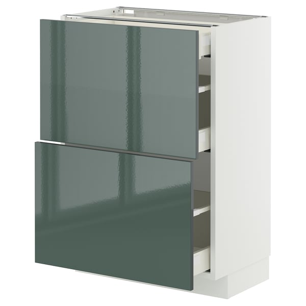 METOD / MAXIMERA - METOD / MAXIMERA Base cab with 2 fronts/3 drawers, white/Kallarp high-gloss dark grey-green, 60x37 cm