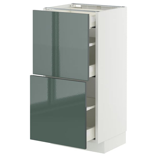 METOD / MAXIMERA base cab with 2 fronts/3 drawers, white/Kallarp high-gloss dark grey-green, 40x37 cm