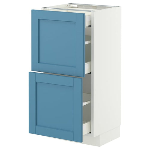 METOD / MAXIMERA base cab with 2 fronts/3 drawers, white/Lerhyttan blue, 40x37 cm