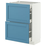 METOD / MAXIMERA base cab with 2 fronts/3 drawers, white/Lerhyttan blue, 60x37 cm