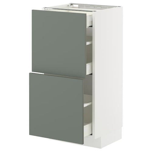 METOD / MAXIMERA base cab with 2 fronts/3 drawers, white/Nickebo matt grey-green, 40x37 cm
