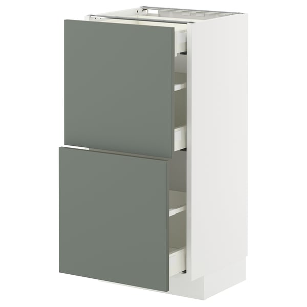 METOD / MAXIMERA base cab with 2 fronts/3 drawers, white/Nickebo matt grey-green, 40x37 cm