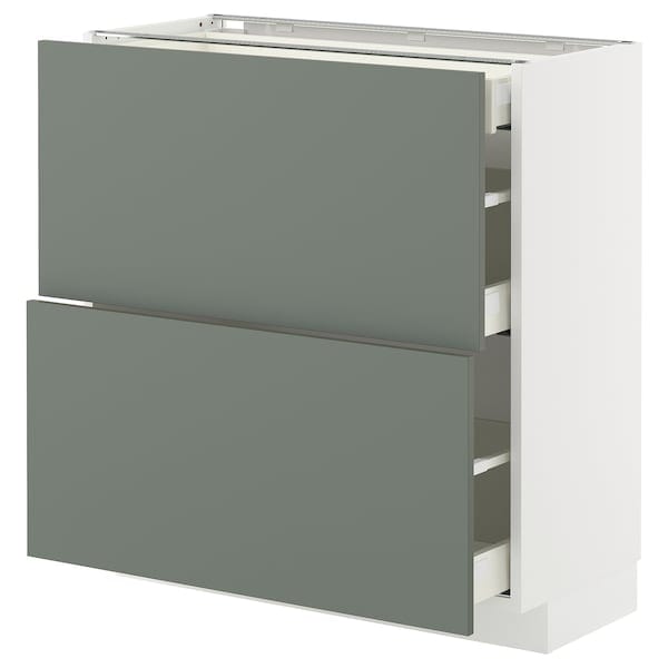 Ikea METOD / MAXIMERA - Base cab with 2 fronts/3 drawers, white/Nickebo matt grey-green, 80x37 cm