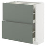 METOD / MAXIMERA base cab with 2 fronts/3 drawers, white/Nickebo matt grey-green, 80x37 cm