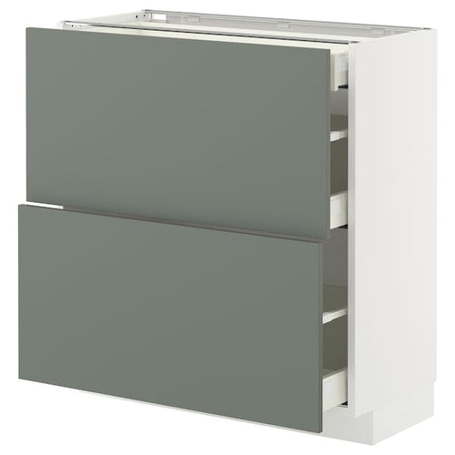 METOD / MAXIMERA base cab with 2 fronts/3 drawers, white/Nickebo matt grey-green, 80x37 cm
