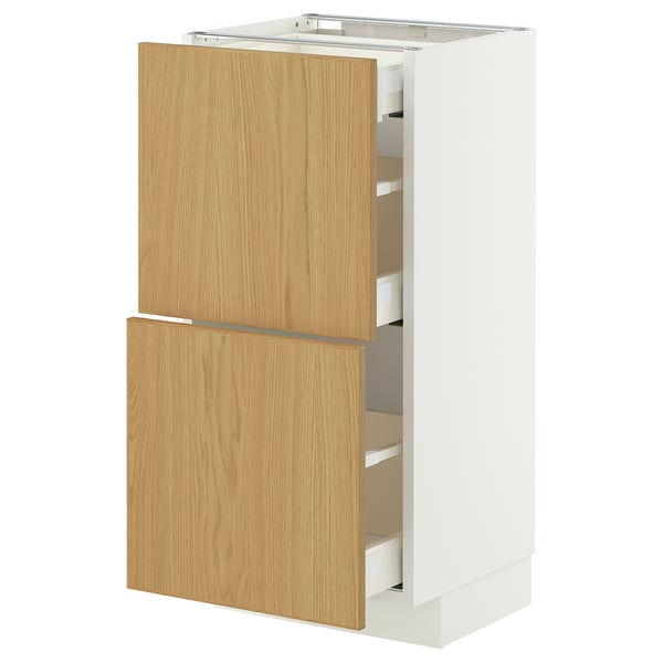 METOD / MAXIMERA base cab with 2 fronts/3 drawers, white/Sinarp oak veneer, 40x37 cm