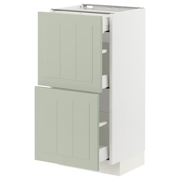 METOD / MAXIMERA - METOD / MAXIMERA Base cab with 2 fronts/3 drawers, white/Stensund light green, 40x37 cm
