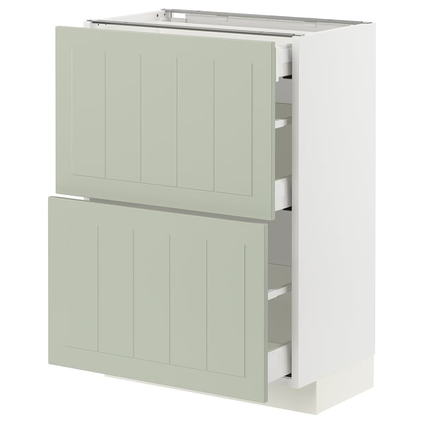 METOD / MAXIMERA base cab with 2 fronts/3 drawers, white/Stensund light green, 60x37 cm