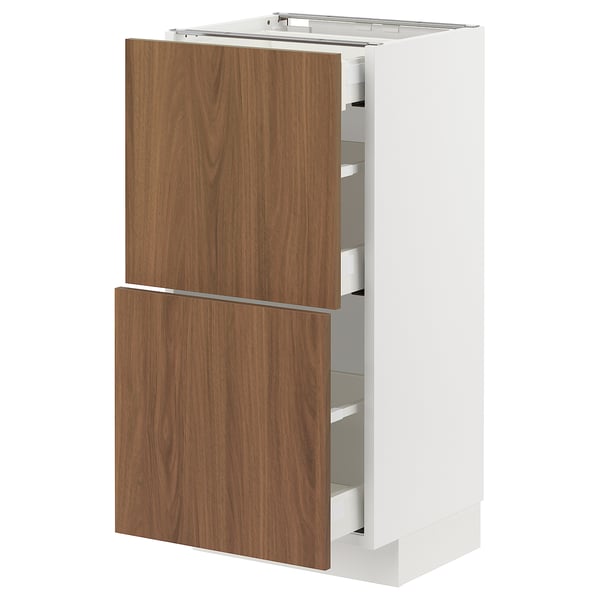 METOD / MAXIMERA - METOD / MAXIMERA Base cab with 2 fronts/3 drawers, white/Tistorp brown walnut effect, 40x37 cm