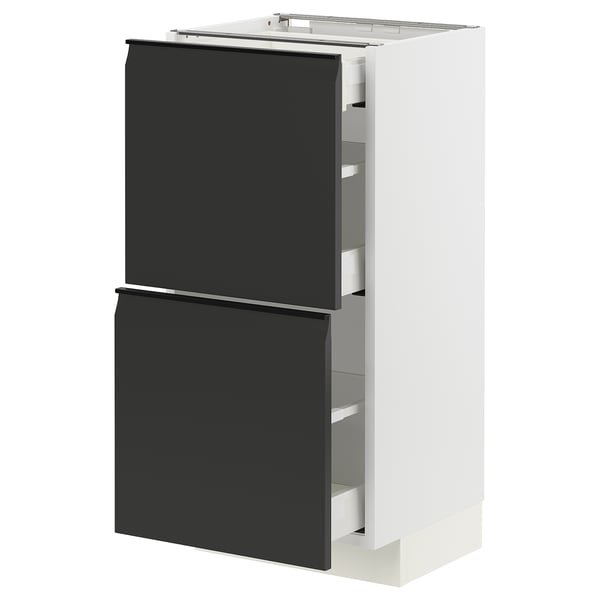 METOD / MAXIMERA base cab with 2 fronts/3 drawers, white/Upplöv matt anthracite, 40x37 cm