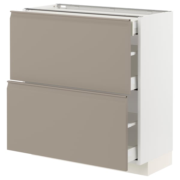METOD / MAXIMERA base cab with 2 fronts/3 drawers, white/Upplöv matt dark beige, 80x37 cm