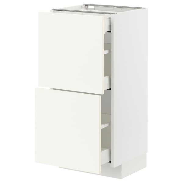 METOD / MAXIMERA base cab with 2 fronts/3 drawers, white/Vallstena white, 40x37 cm