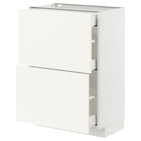 METOD / MAXIMERA - METOD / MAXIMERA Base cab with 2 fronts/3 drawers, white/Vallstena white, 60x37 cm