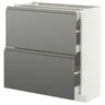 METOD / MAXIMERA base cab with 2 fronts/3 drawers, white/Voxtorp stainless steel effect, 80x37 cm