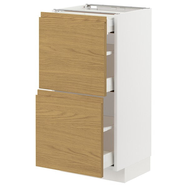 METOD / MAXIMERA - Base cab with 2 fronts/3 drawers, white/Voxtorp oak effect, 40x37 cm