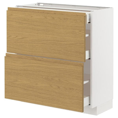 METOD / MAXIMERA base cab with 2 fronts/3 drawers, white/Voxtorp oak effect, 80.0x80.0x37.0 cm