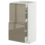 METOD / MAXIMERA base cab with 2 fronts/3 drawers, white/Voxtorp high-gloss dark grey-brown, 40x37 cm