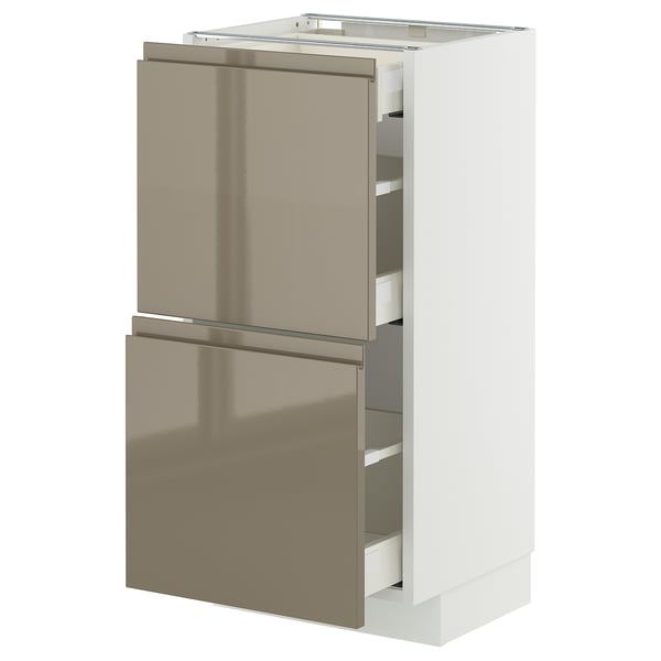 METOD / MAXIMERA base cab with 2 fronts/3 drawers, white/Voxtorp high-gloss dark grey-brown, 40x37 cm