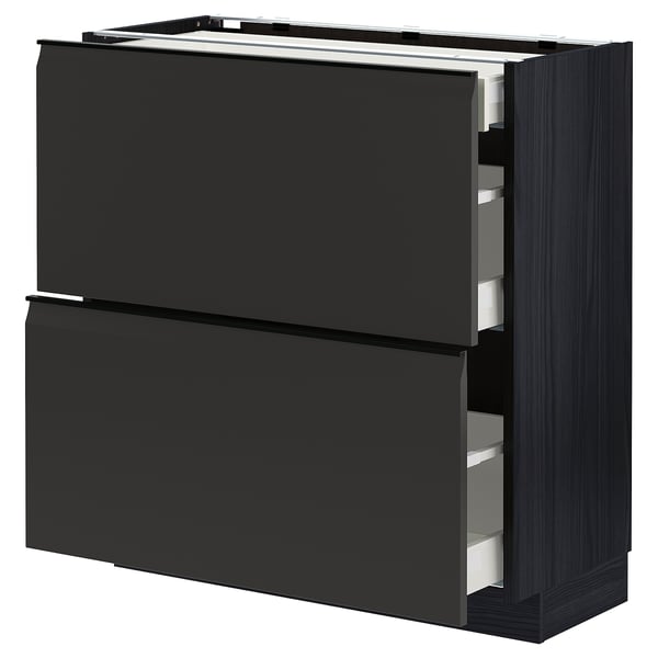 METOD / MAXIMERA base cab with 2 fronts/3 drawers, black/Upplöv matt anthracite