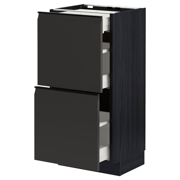 METOD / MAXIMERA - METOD / MAXIMERA Base cab with 2 fronts/3 drawers, black/Upplöv matt anthracite, 40x37 cm