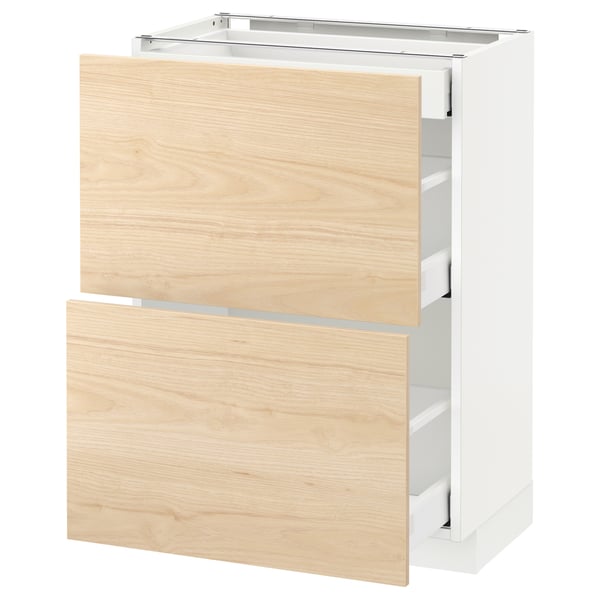 METOD / MAXIMERA base cab with 2 fronts/3 drawers, white/Askersund light ash effect, 60x37 cm