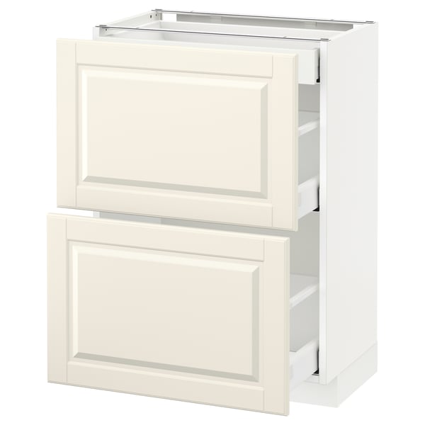 METOD / MAXIMERA - METOD / MAXIMERA Base cab with 2 fronts/3 drawers, white/Bodbyn off-white, 60x37 cm