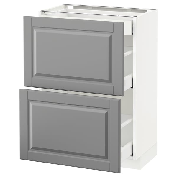 METOD / MAXIMERA - METOD / MAXIMERA Base cab with 2 fronts/3 drawers, white/Bodbyn grey, 60x37 cm