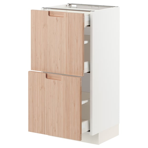 METOD / MAXIMERA base cab with 2 fronts/3 drawers, white/Fröjered light bamboo, 40x37 cm