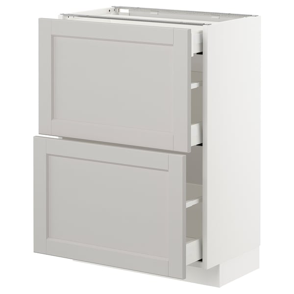 METOD / MAXIMERA - Base cab with 2 fronts/3 drawers, white/Lerhyttan light grey , 60x37 cm